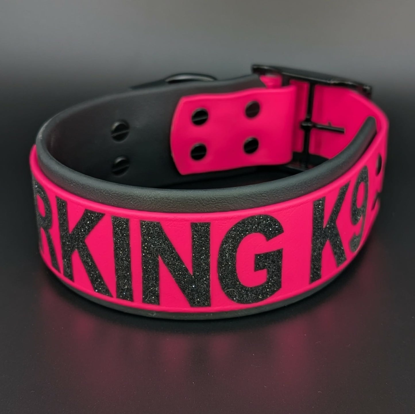 2 inch wide black and pink biothane working k9 dog collar