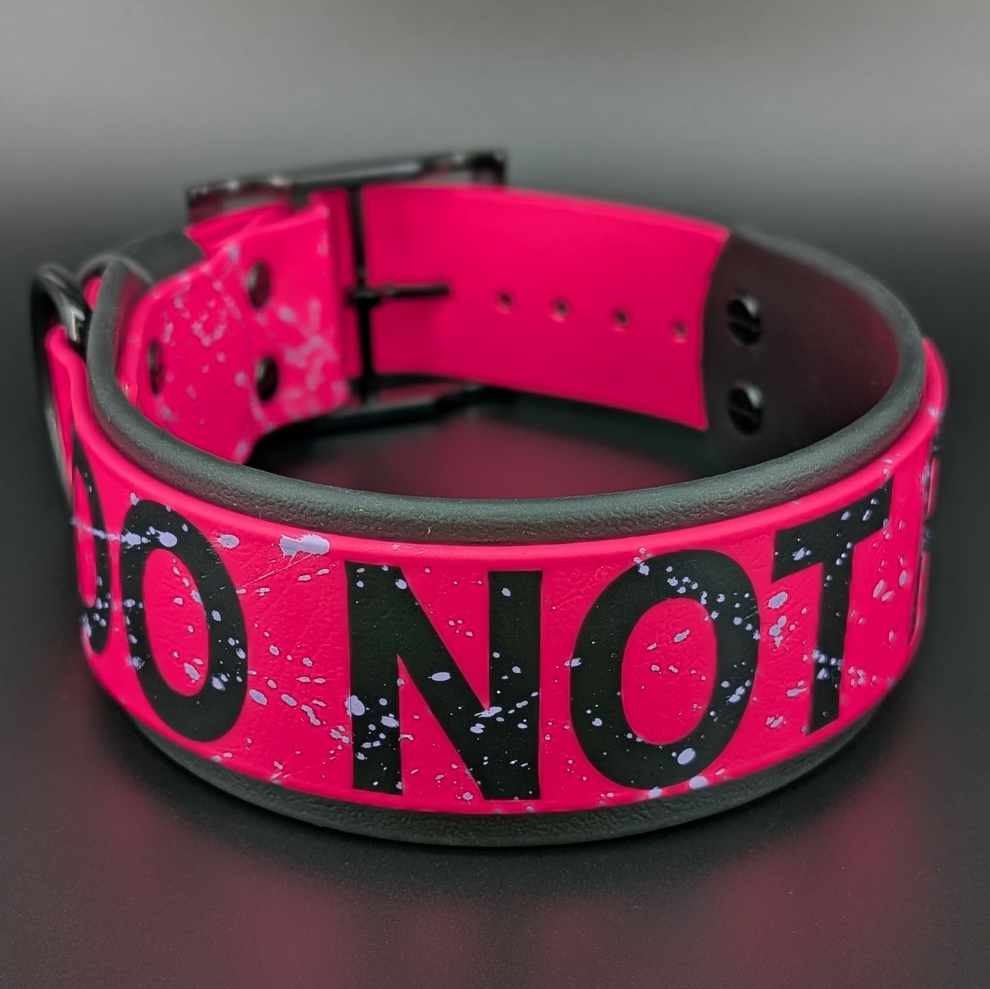 2 inch wide black and pink layered biothane do not pet collar with splatter paint