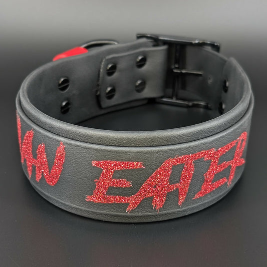 2 inch wide black layered biothane man eater collar