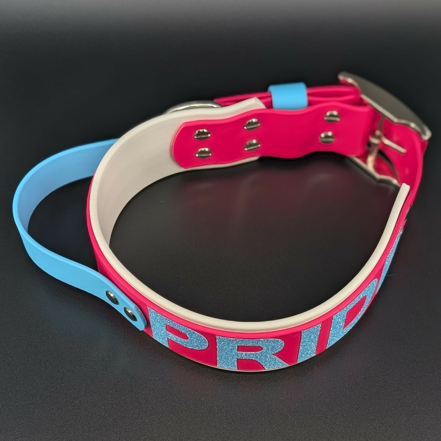 White and Pink Layered Biothane Trans PRIDE Dog Collar