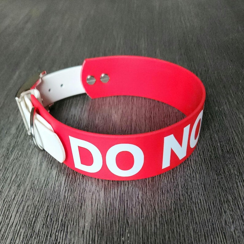 do not pet red and white tapered biothane collar