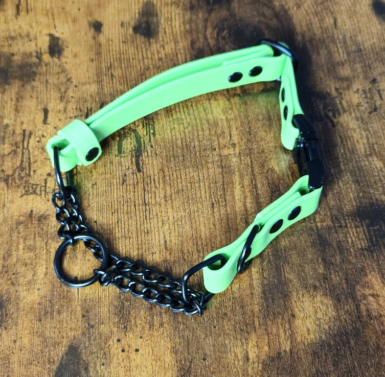 light green biothane chain martingale collar with quick release buckle
