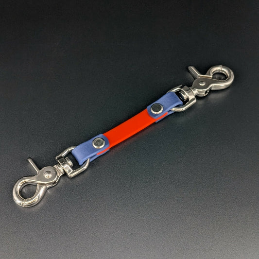 orange and navy blue biothane prong collar backup safety strap
