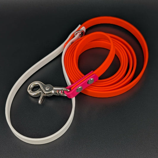 orange white and pink biothane dog leash