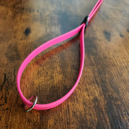 pink biothane dog grooming loop with floating o ring