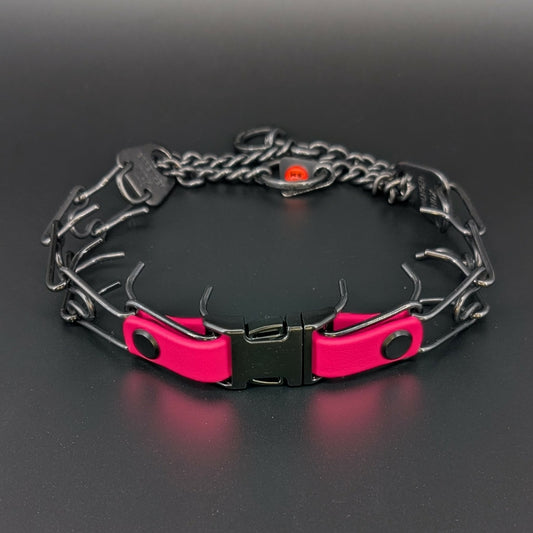pink biothane quick release buckle attachment for prong collar
