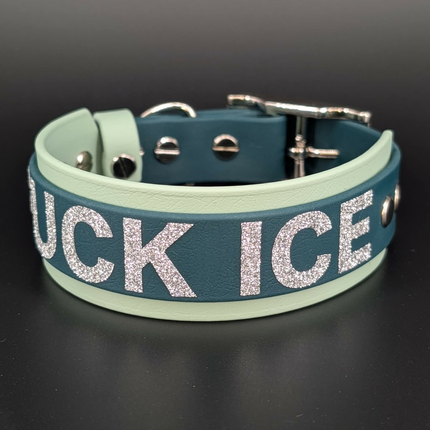 ready to ship fuck ice collar sage and dark green biothane