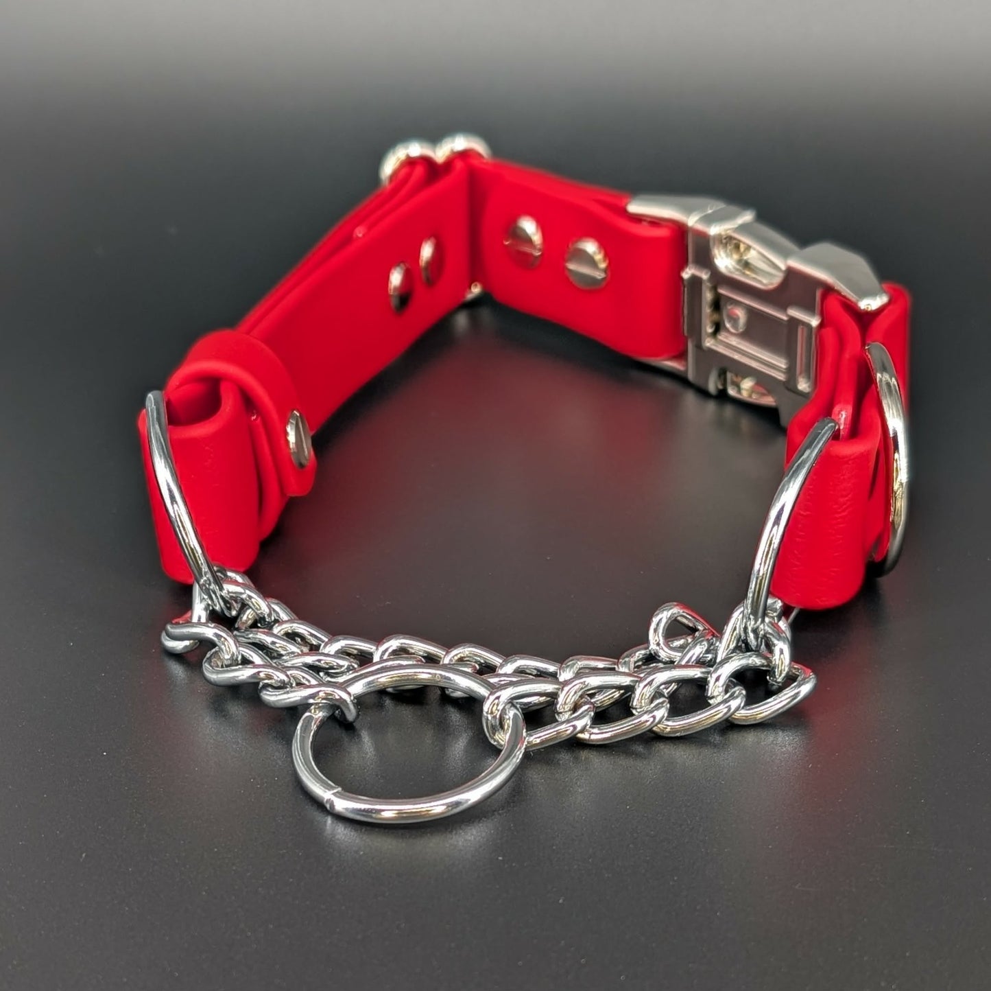 red biothane chain martingale dog collar with quick release buckle