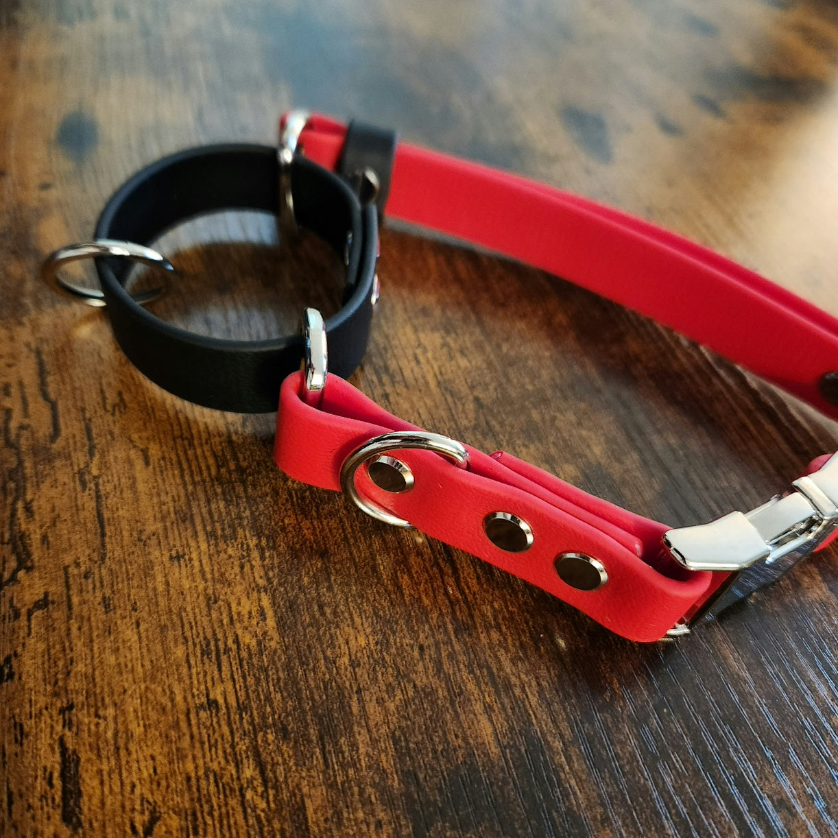 red and black biothane loop martingale dog collar with quick release buckle