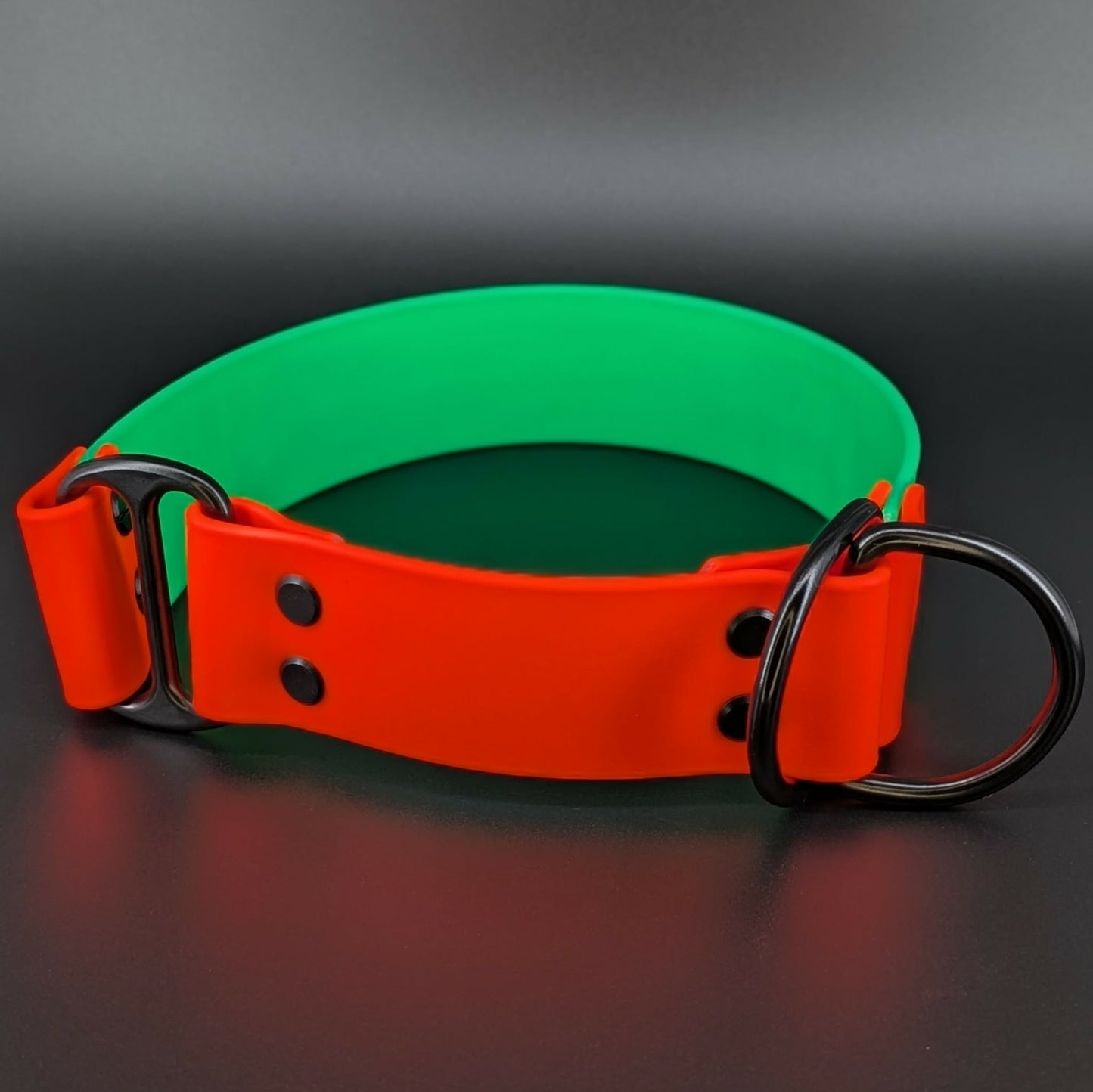 Ready to Ship - Light Green and Orange Biothane GAME OVER Limited Slip Collar, 1.5 inch wide 17 inch circumference