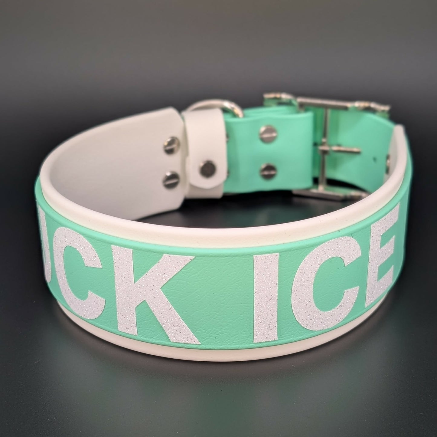Ready to Ship - White and Mint Green Layered Biothane FUCK ICE Collar