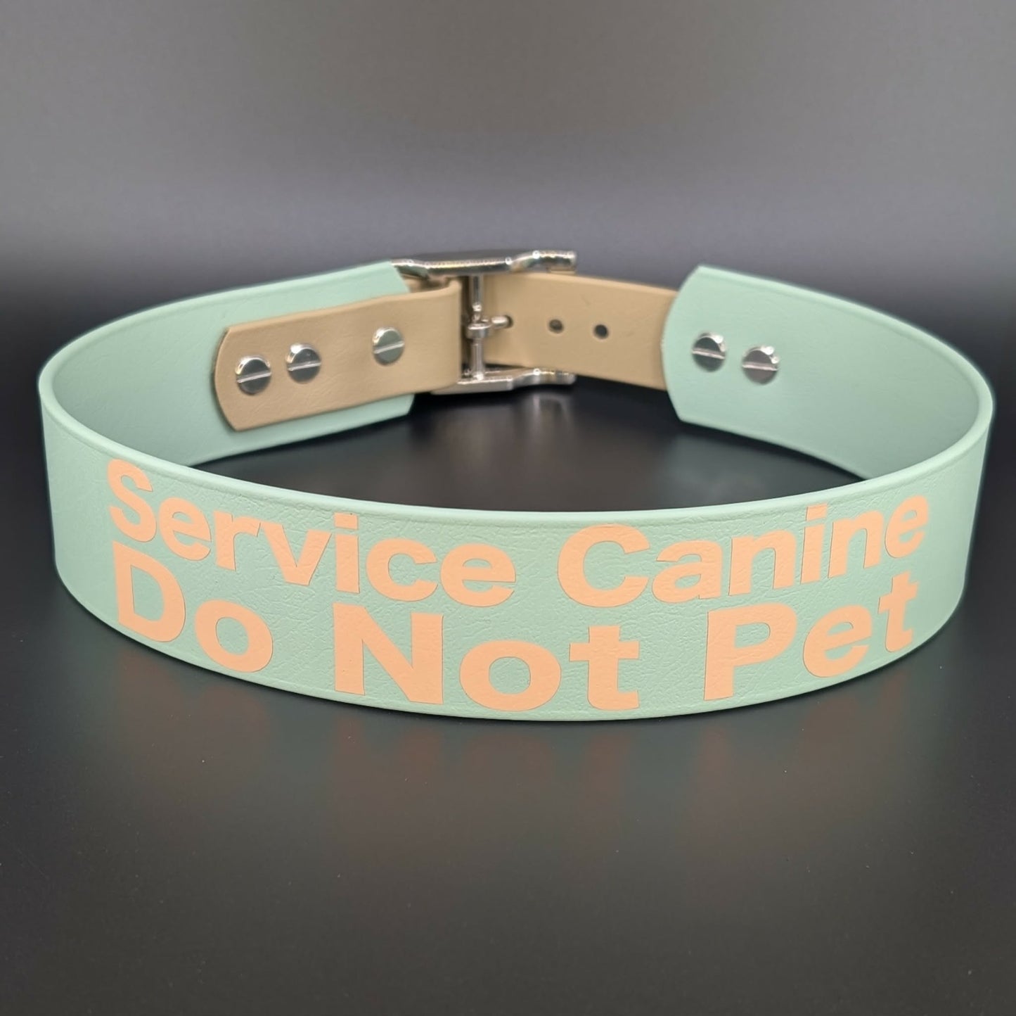 sage green and tan tapered biothane dog collar