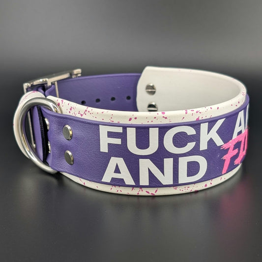 white and dark purple fafo collar