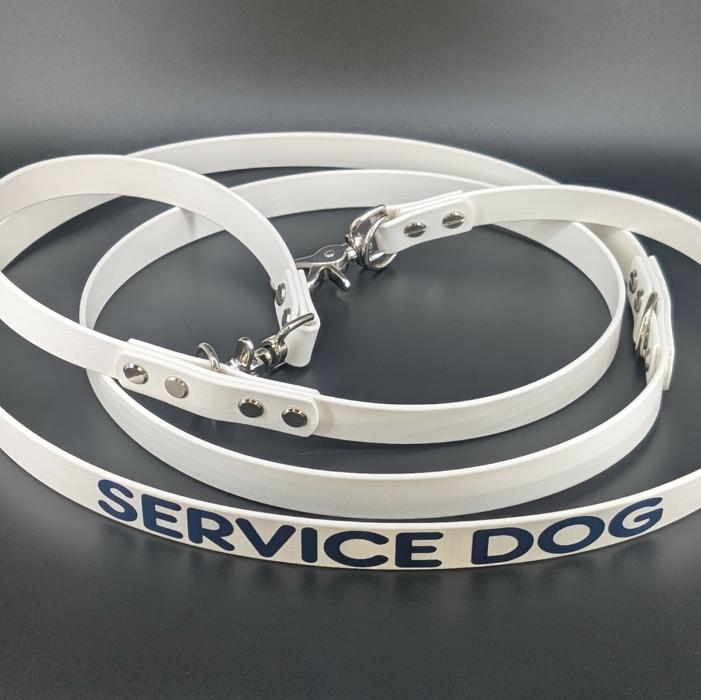 white biothane hands free service dog leash