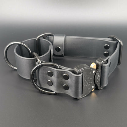 1.5 inch wide black biothane martingale dog collar with quick release cobra buckle