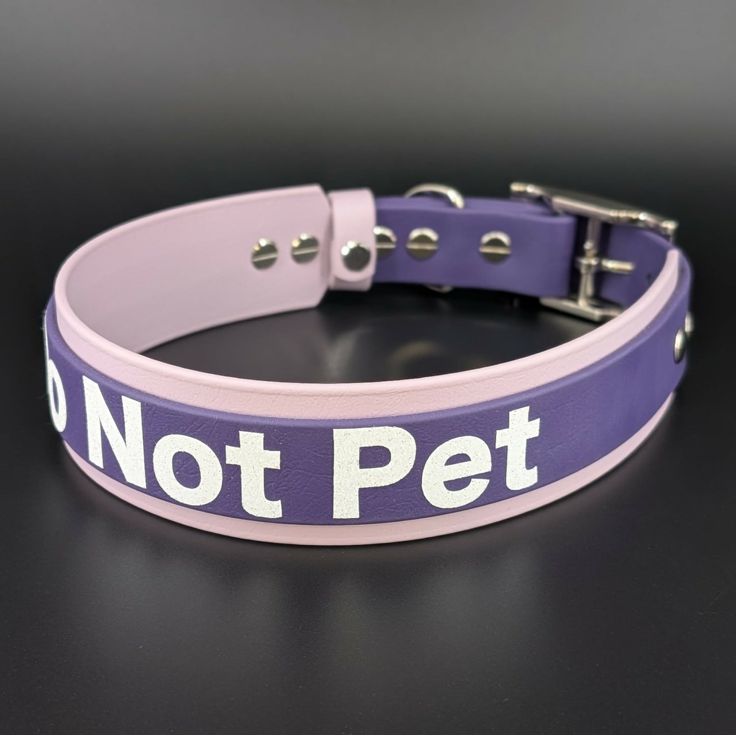 1.5 inch wide lavender and dark purple biothane do not pet collar