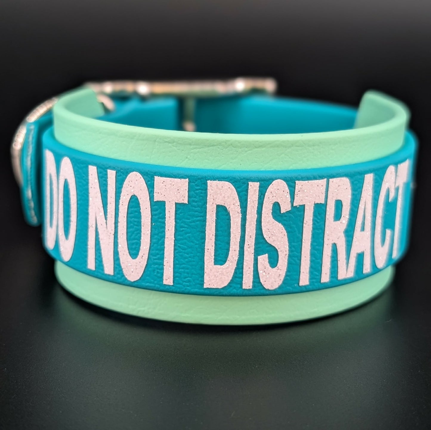 1.5 inch wide mint green and teal biothane do not distract collar