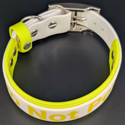 1.5 inch wide yellow and white layered bitothane do not pet dog collar