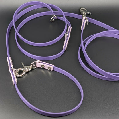 10 feet long dark purple and lavender biothane hands free convertible dog leash