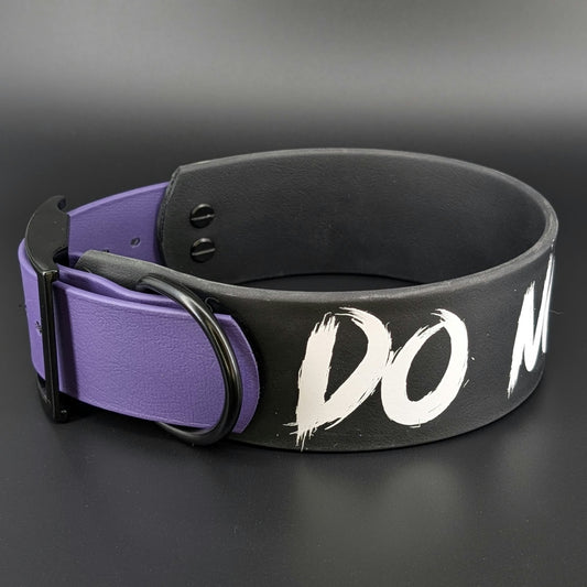 Ready to Ship - Black and Dark Purple Tapered Biothane DO NOT PET Collar, 2 inch wide 15 - 18 inch neck
