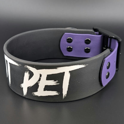 Ready to Ship - Black and Dark Purple Tapered Biothane DO NOT PET Collar, 2 inch wide 15 - 18 inch neck