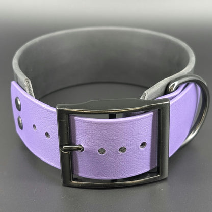 Ready to Ship - Black and Dark Purple Tapered Biothane DO NOT PET Collar, 2 inch wide 15 - 18 inch neck