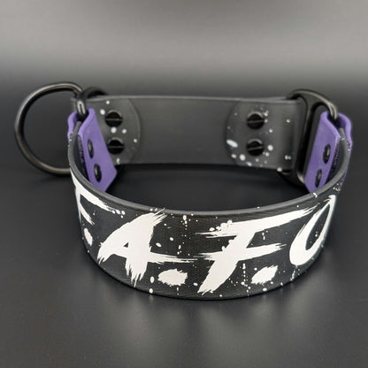 Ready to Ship - Black and Dark Purple Biothane F.A.FO. Limited Slip Collar, 1.5 inch wide 16 inch circumference