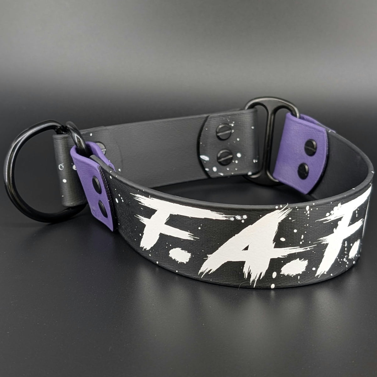Ready to Ship - Black and Dark Purple Biothane F.A.FO. Limited Slip Collar, 1.5 inch wide 16 inch circumference