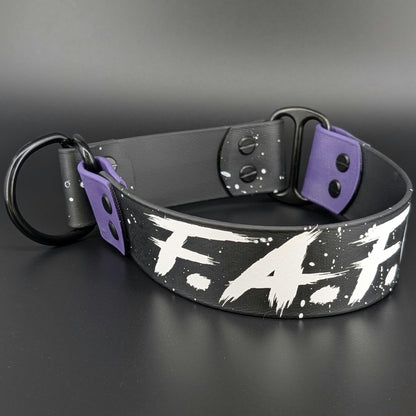 Ready to Ship - Black and Dark Purple Biothane F.A.FO. Limited Slip Collar, 1.5 inch wide 16 inch circumference