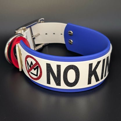 2 inch wide royal blue and white layered biothane no kings dog collar