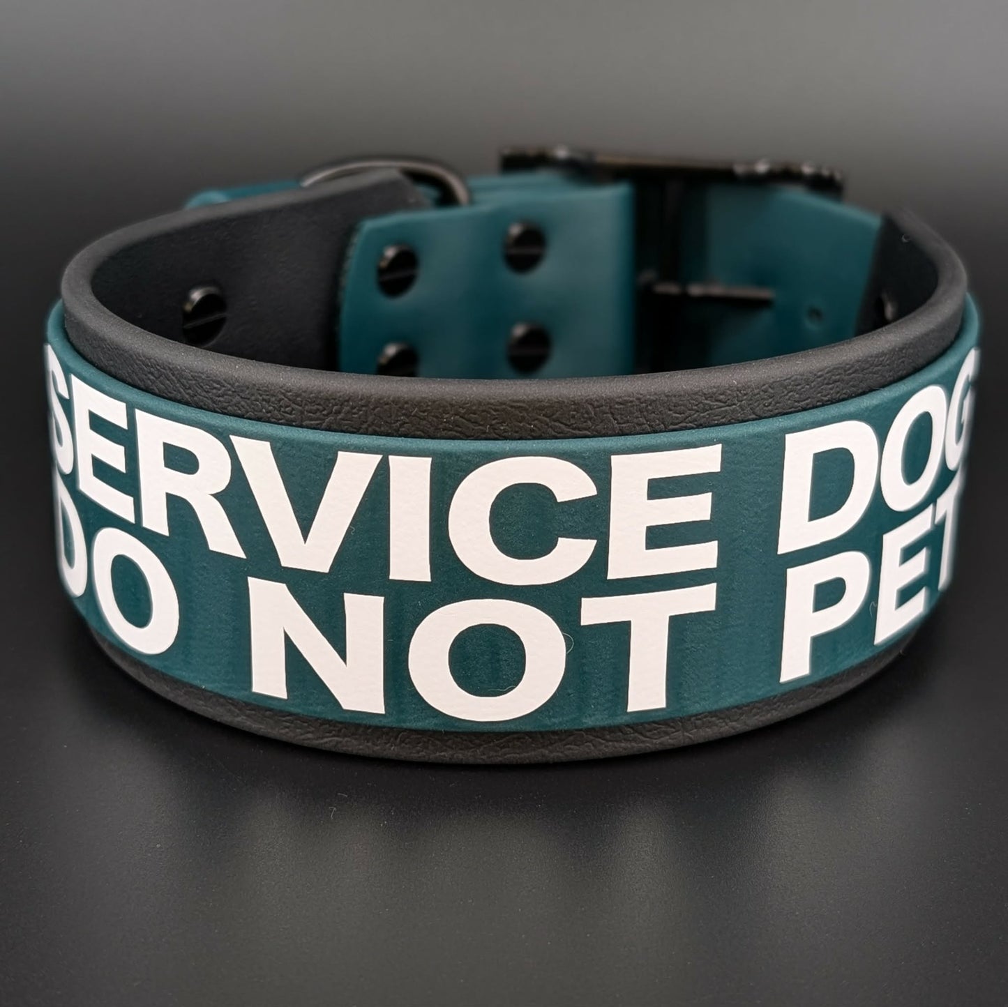 2 inch wide black and dark green layered biothane service dog do not pet collar