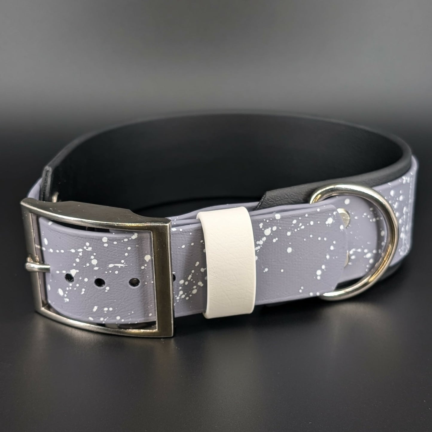 2 inch wide black and gray layered biothane dog collar ace pride