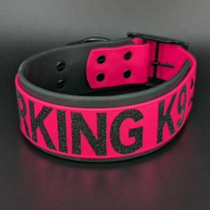 2 inch wide black and pink biothane working k9 dog collar