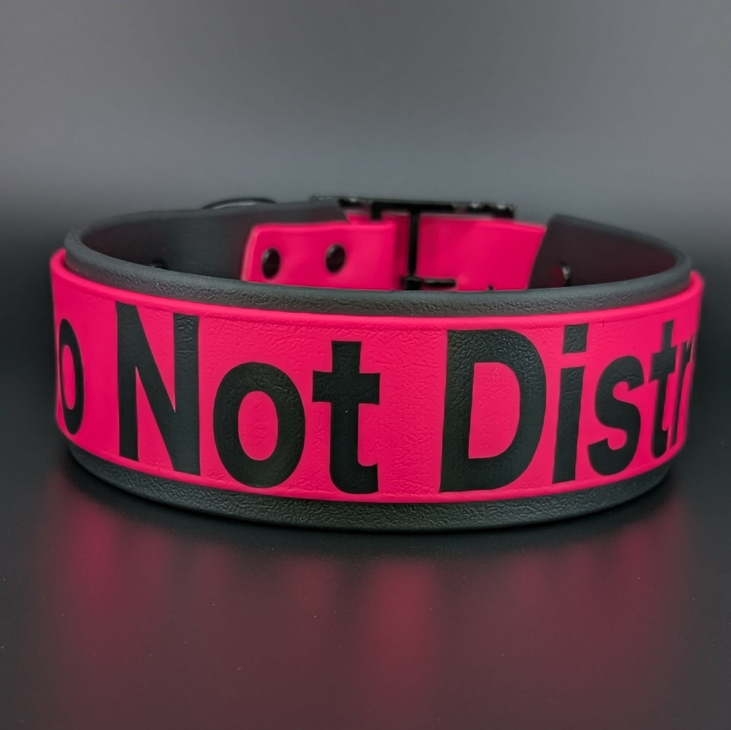 2 inch wide black and pink layered biothane do not distract dog collar