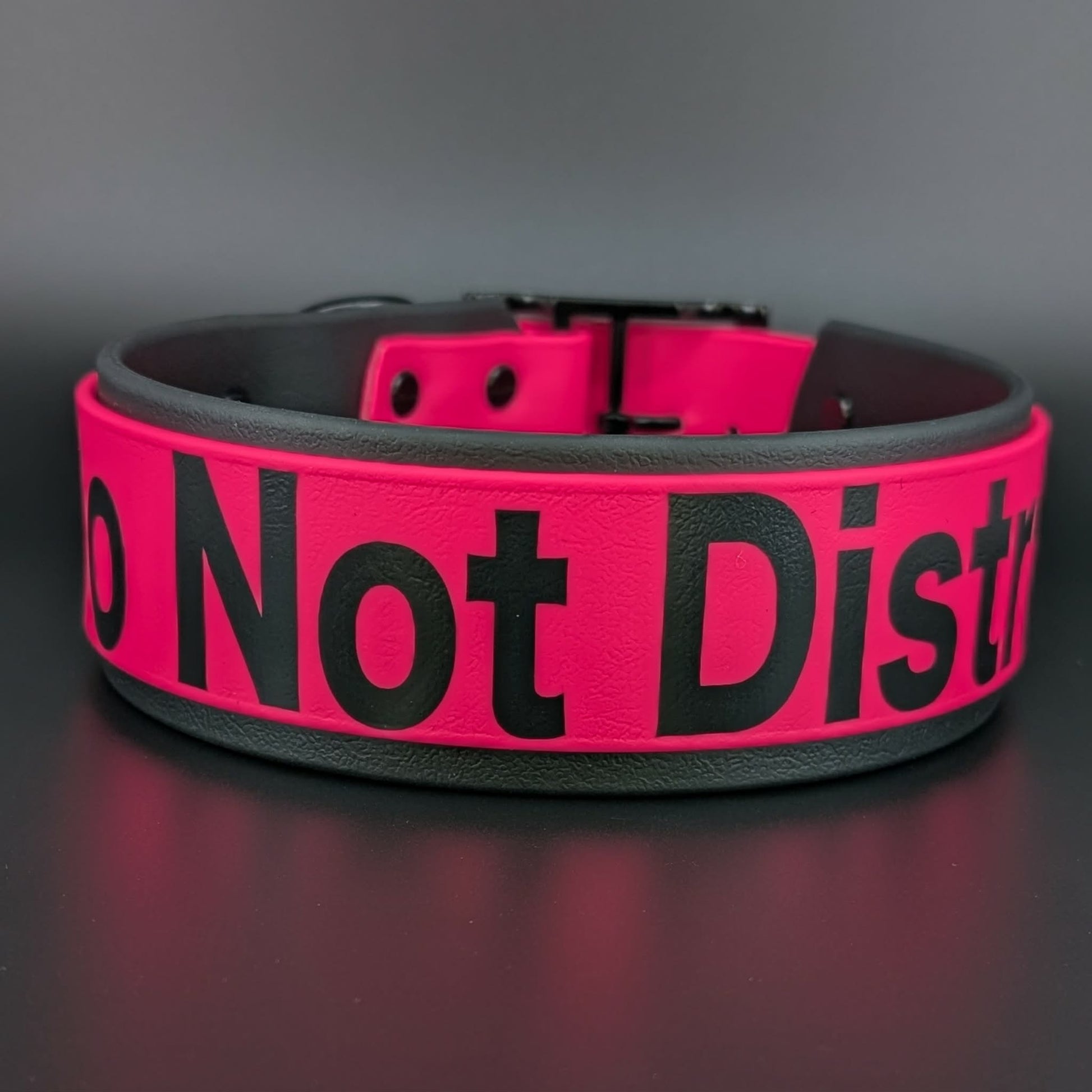 2 inch wide black and pink layered biothane do not distract dog collar