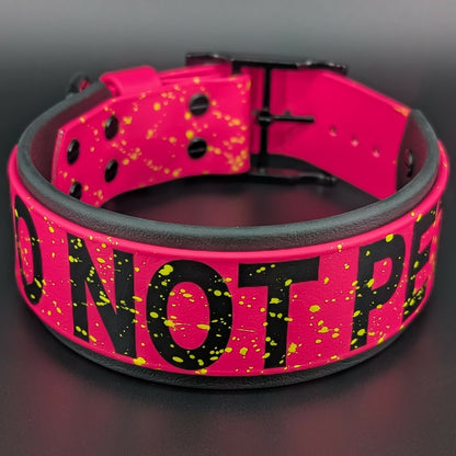 2 inch wide black and pink layered biothane do not pet collar with yellow splatter paint