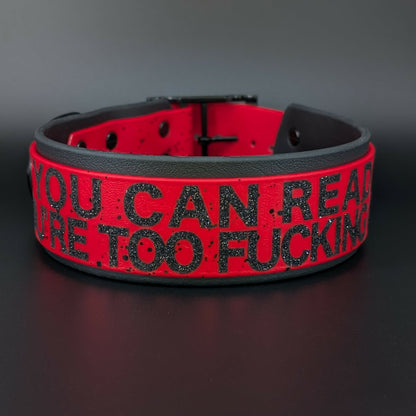 2 inch wide black and red biothane if you can read this youre too fucking close collar