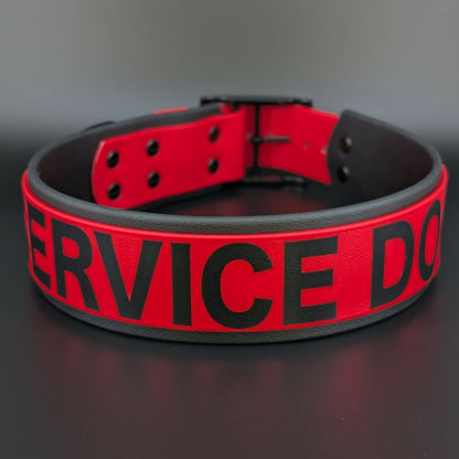 2 inch wide black and red layered biothane service dog collar