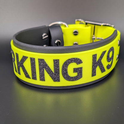 2 inch wide black and yellow working k9 collar for dog