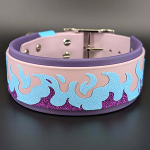 2 inch wide dark purple and lavender layered biothane fire dog collar