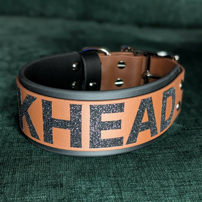 2 inch wide dickhead collar black and brown layered biothane 