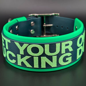 2 inch wide light and dark green layered biothane pet your own fucking dog collar