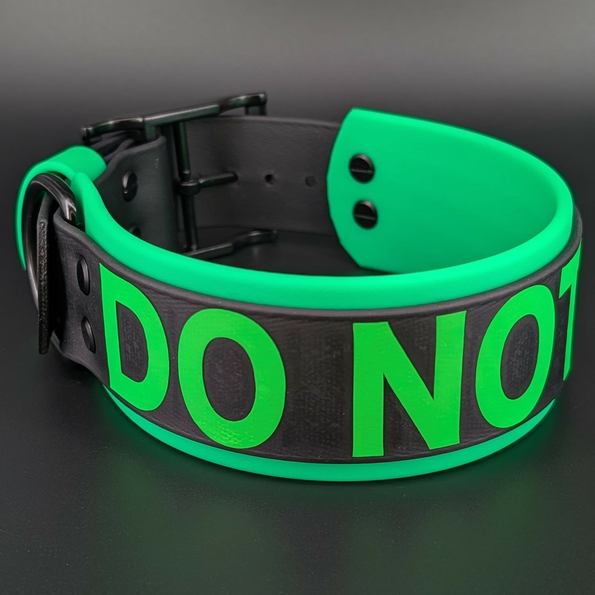 2 inch wide light green and black layered biothane do not pet collar