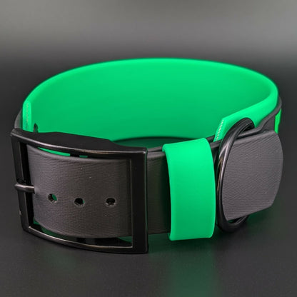 2 inch wide light green and black layered biothane dog collar