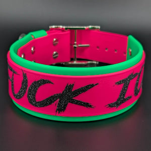 2 inch wide light green and pink layered biothane fuck ice dog collar