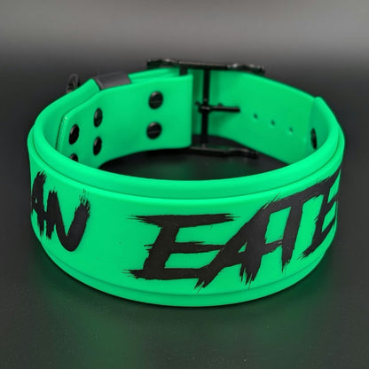2 inch wide light green layered biothane man eater dog collar