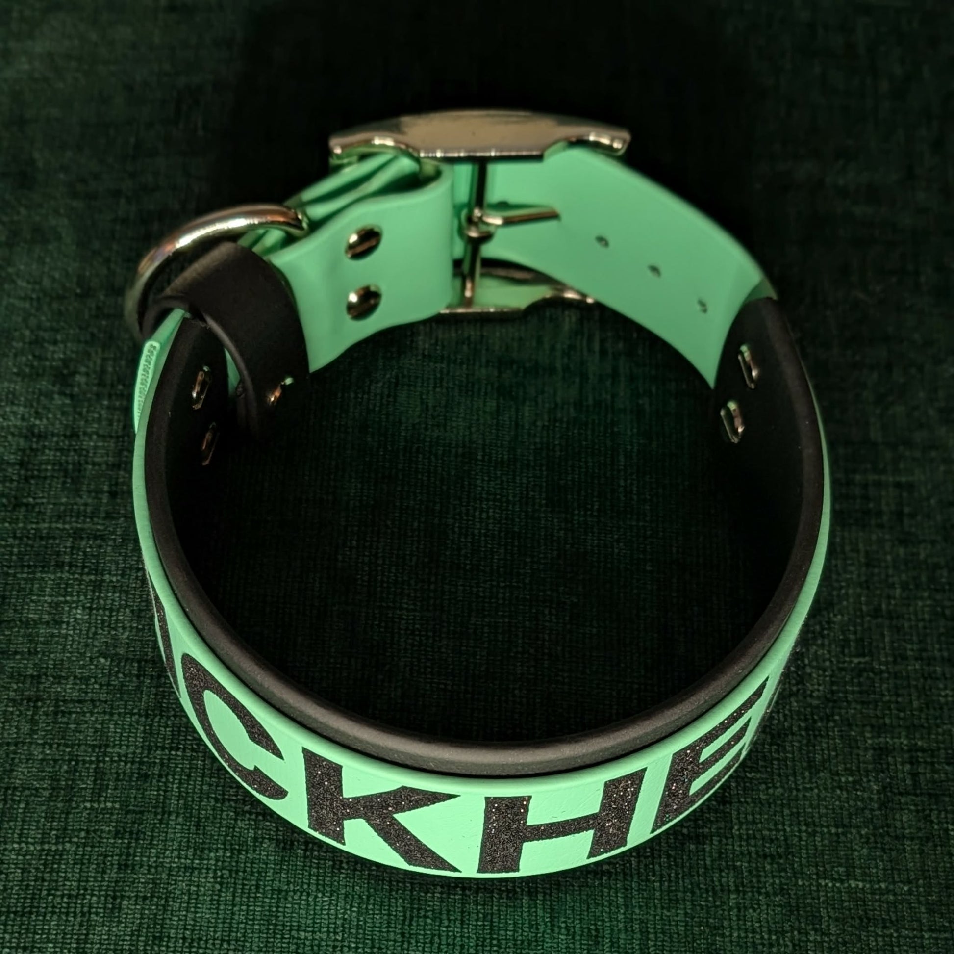 2 inch wide mint and black biothane dog collar