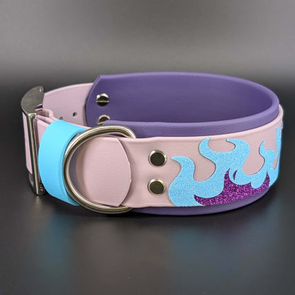 2 inch wide purple and blue fire collar