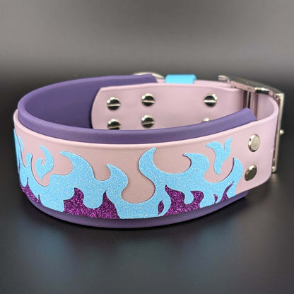2 inch wide purple and lavender layered biothane fire collar