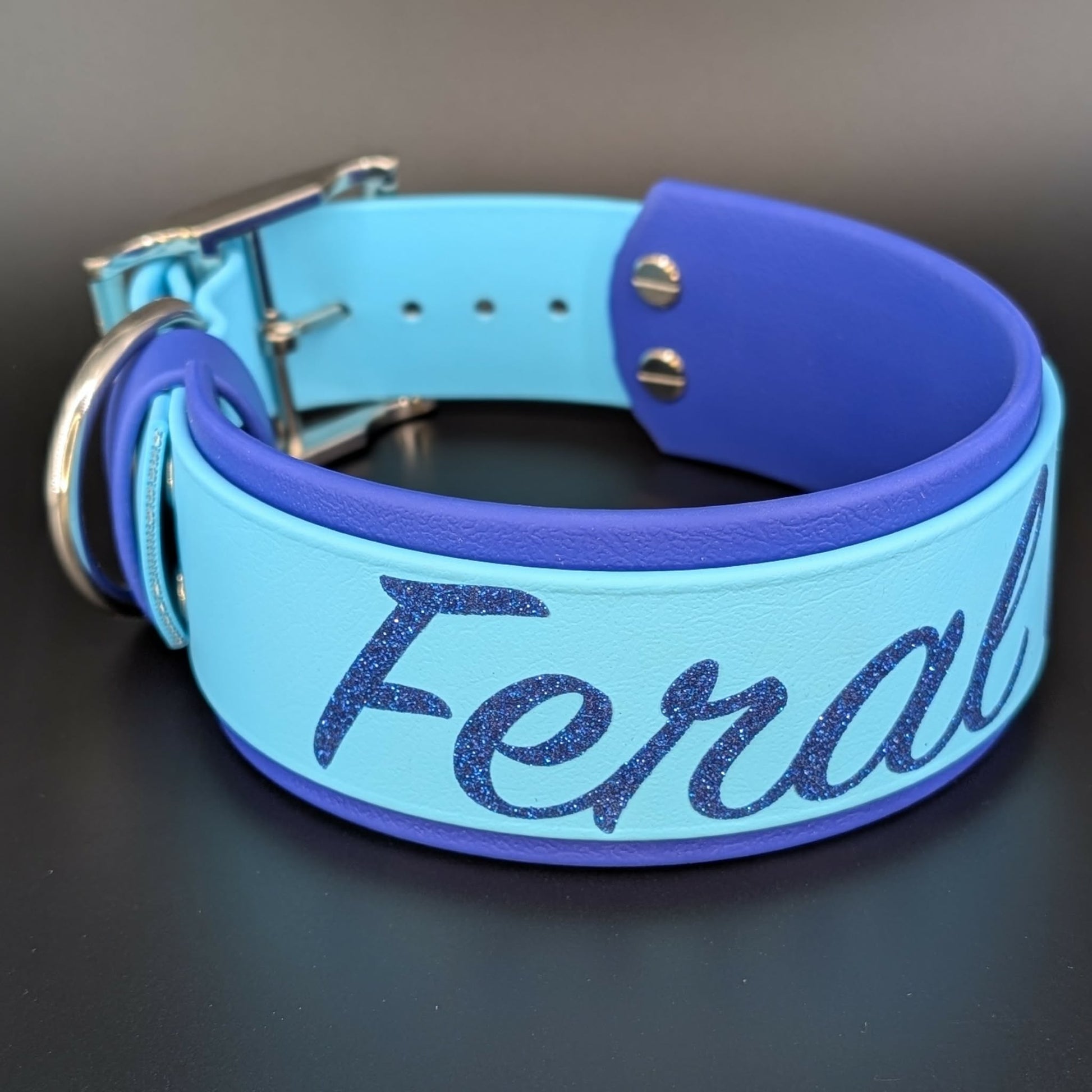 2 inch wide royal blue and light blue layered feral af collar